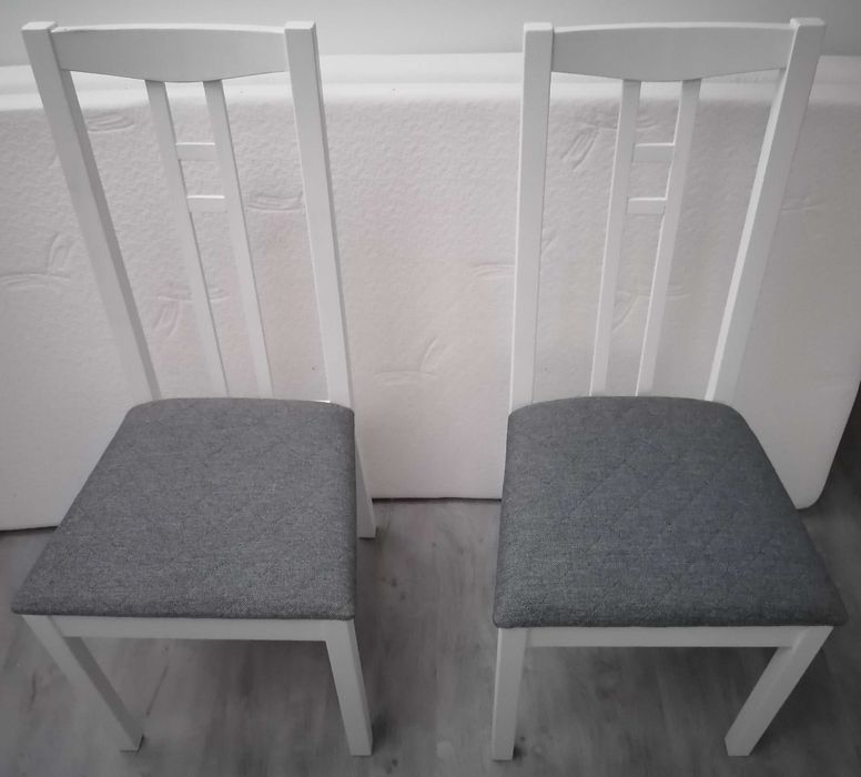 Krzesła krzesło 2 sztuki białe siwe siedziska szare