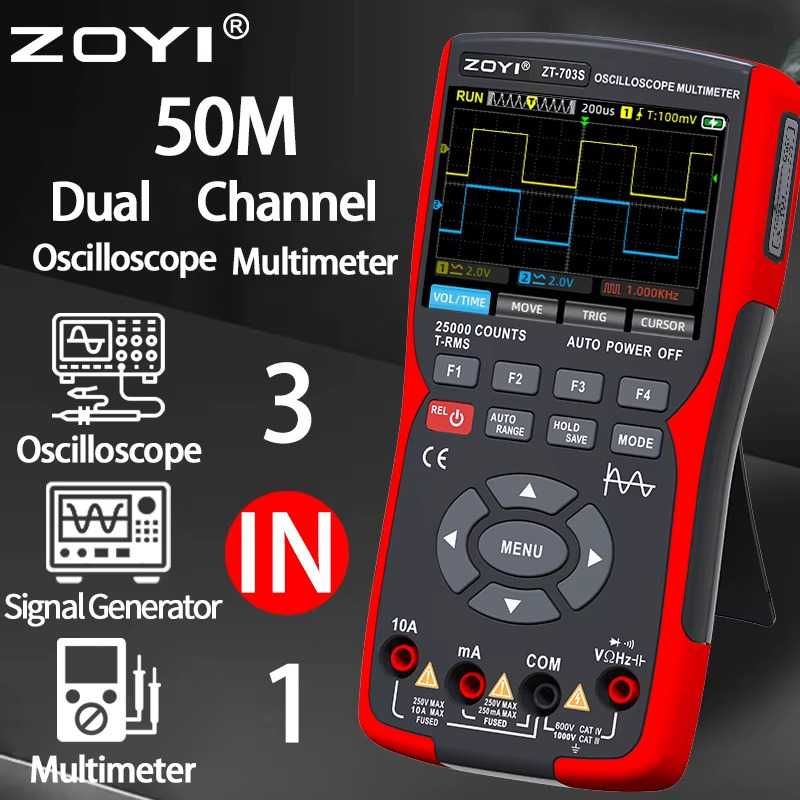 Oscyloskop 2 x 50 MHz + Multimetr + Generator, ZOYI ZT-703S + GRATIS