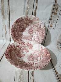 Angielskie misy The Hunter Myott, porcelana zdobiona różową scenką. Ro
