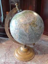 Globus ozdobny, drewniana podstawa, średniej wielkości, nowy, niebiesk