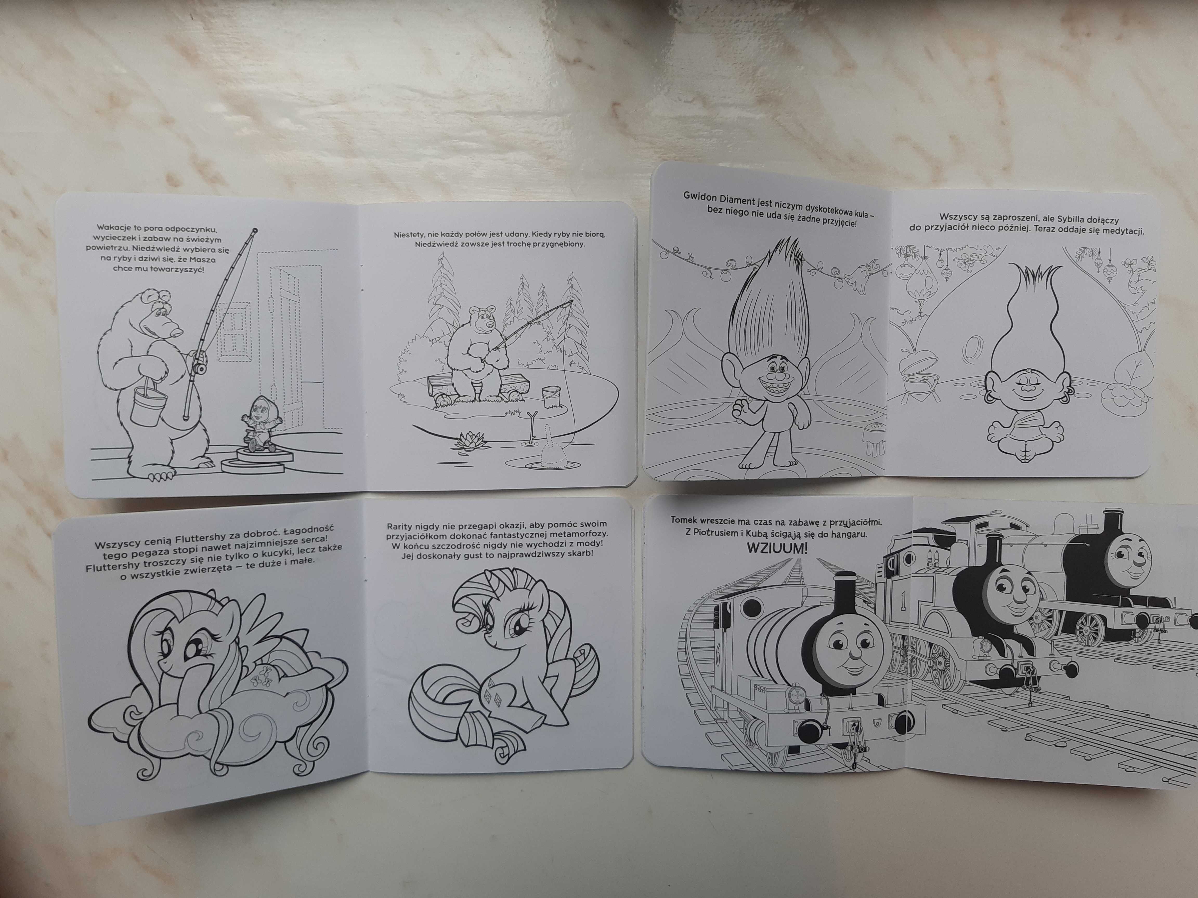 Zestaw 4 kolorowanek_Tomek_Trolle_Pony_Masha_14,5x15_20 stron każda