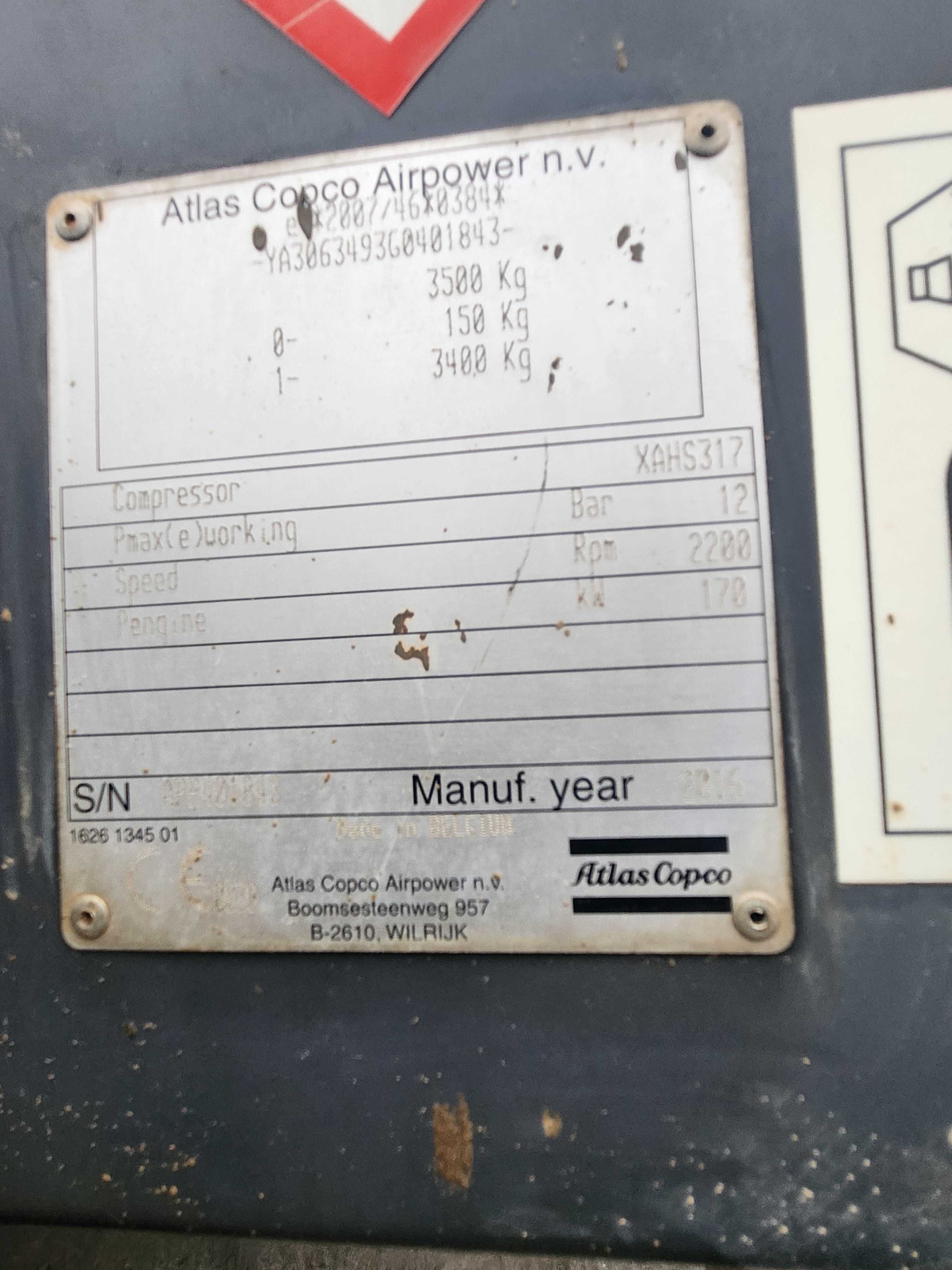 Kompresor mobilny Atlas Copco XAHS 317 - 18m3 -12 bar -2016r / 2230mth