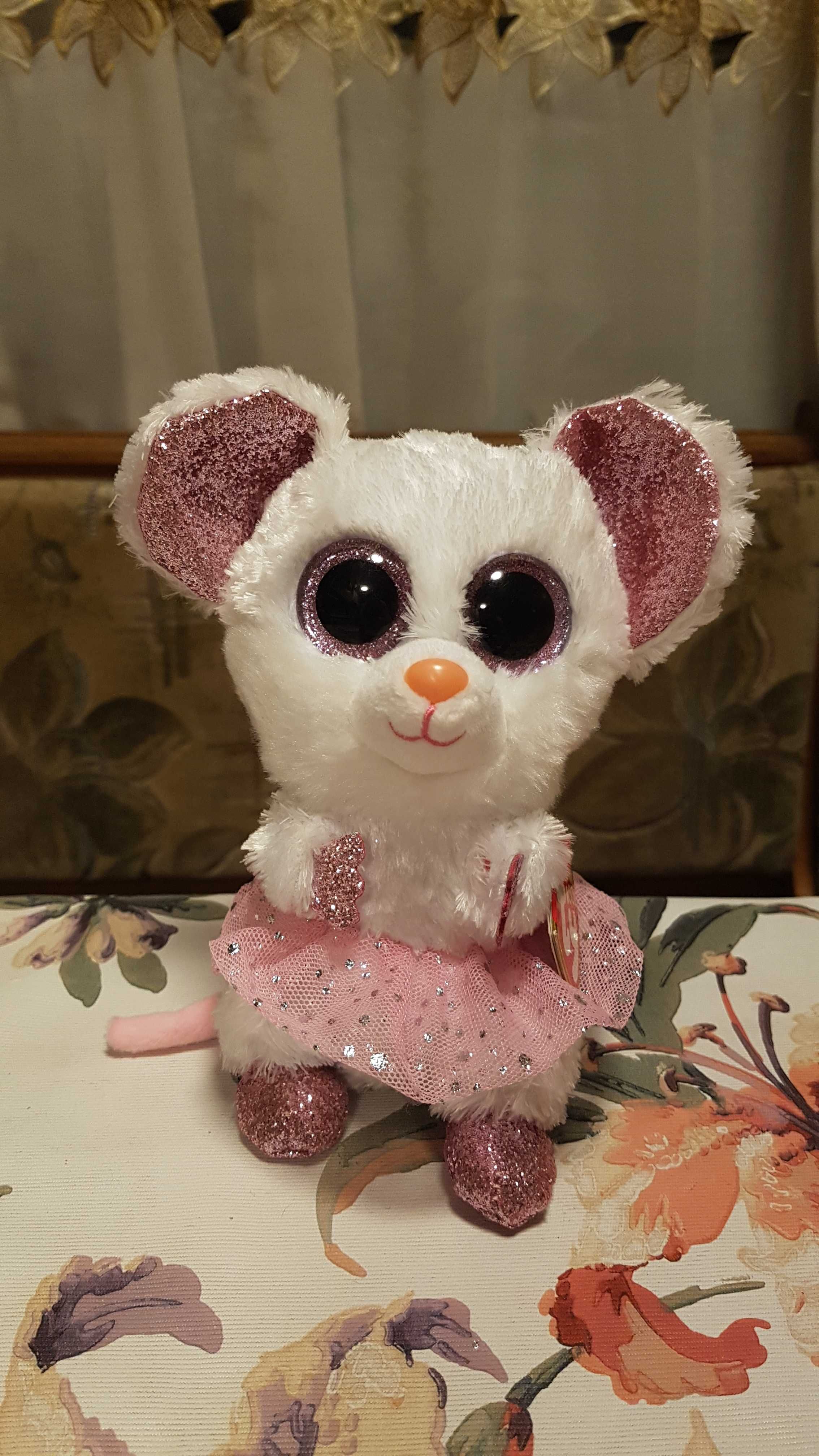 TY Beanie Boos глазастик белая мышка балерина NINA 15 см