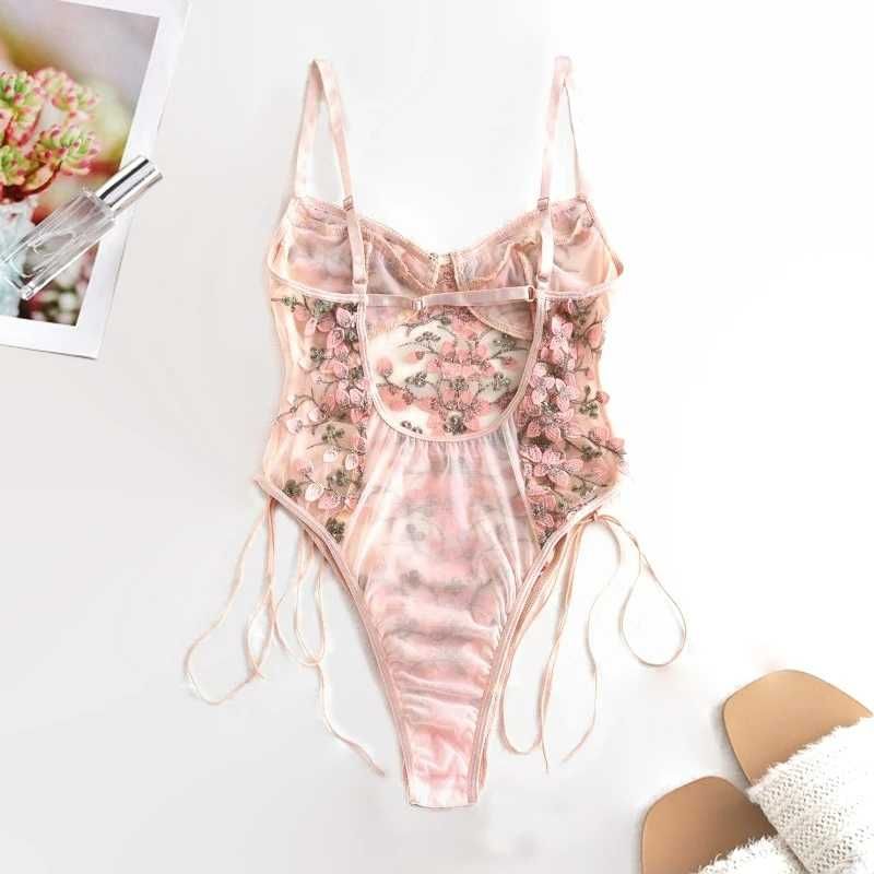 Body Sensual Renda Transparente com Flores