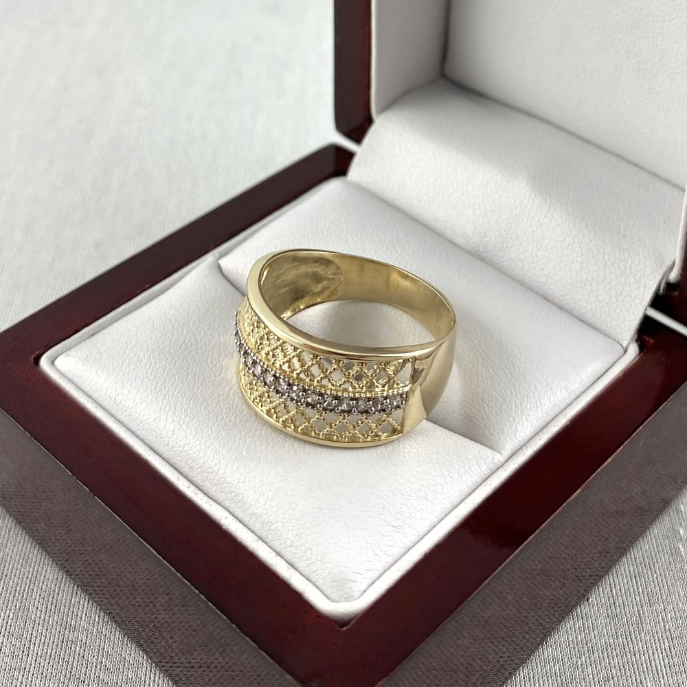 Zjawiskowy ZŁOTY pierścionek z cyrkoniami PR. 585 (14K) rozmiar 19