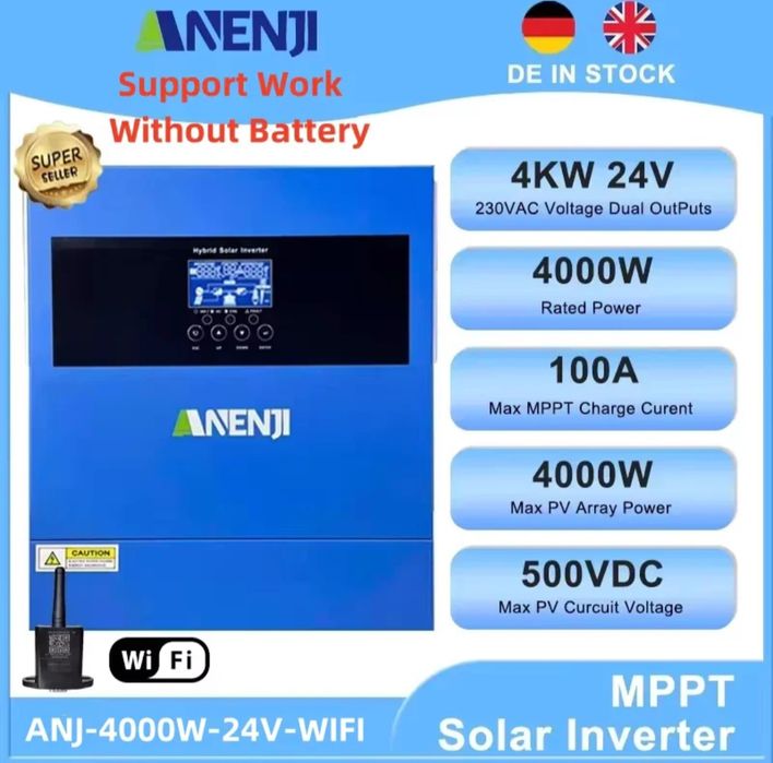 В наявності гібридний сонячний  інвертор Anenji 4KW 24v з WI-FI
