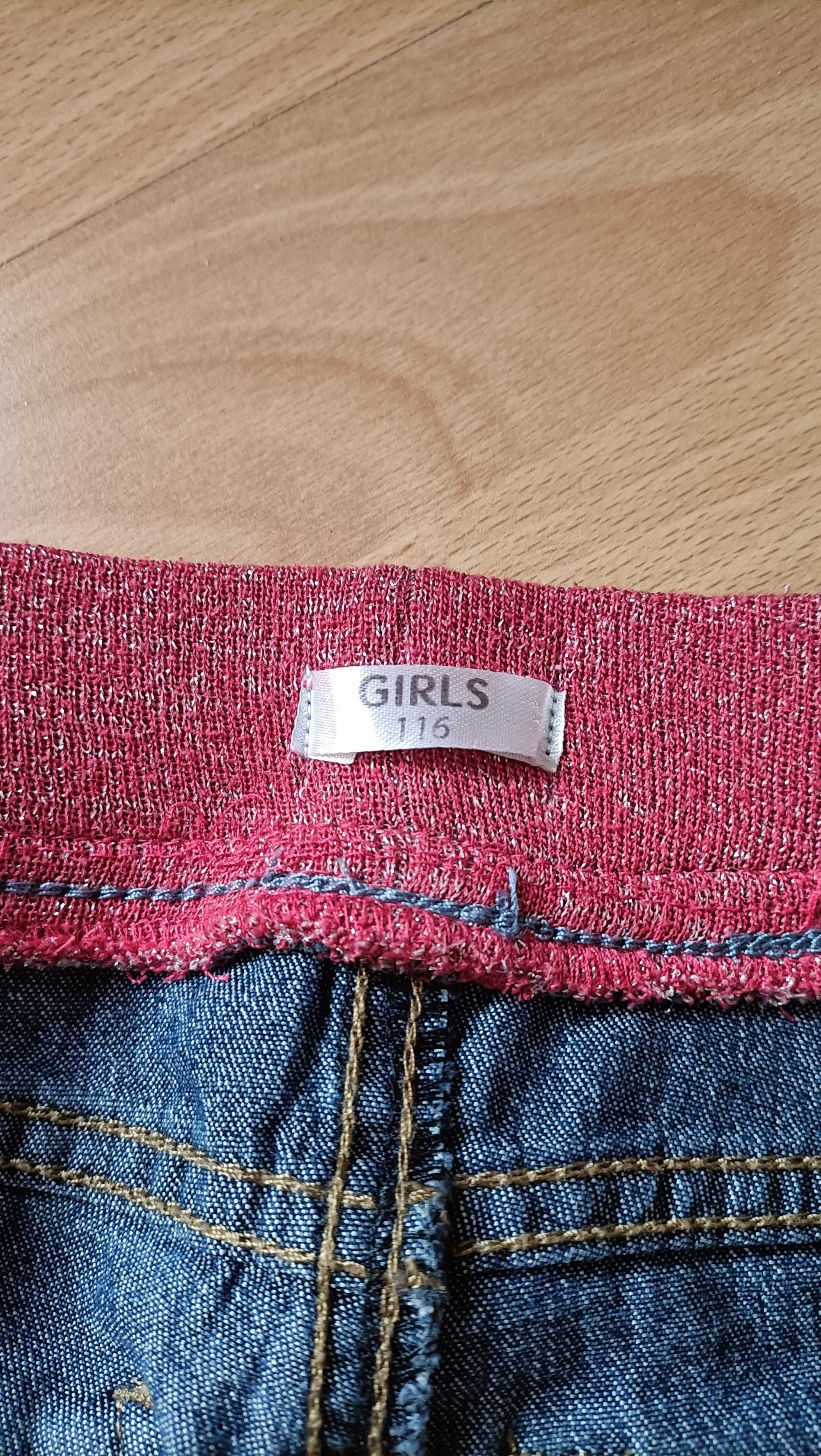 Jeansy granatowe dziewczęce 116 , różową gumką