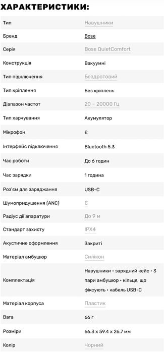 Навушники TWS Bose QuietComfort Earbuds II Triple Black (870730-0010)