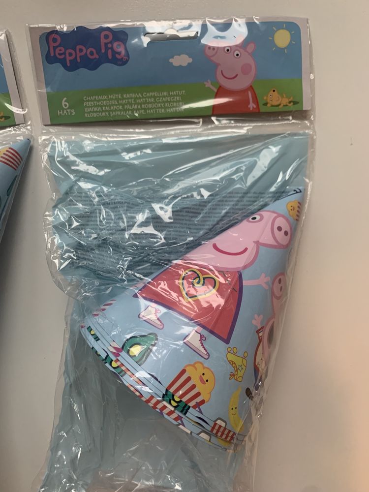 Peppa urodziny baner, nowe czapeczki dekoracje