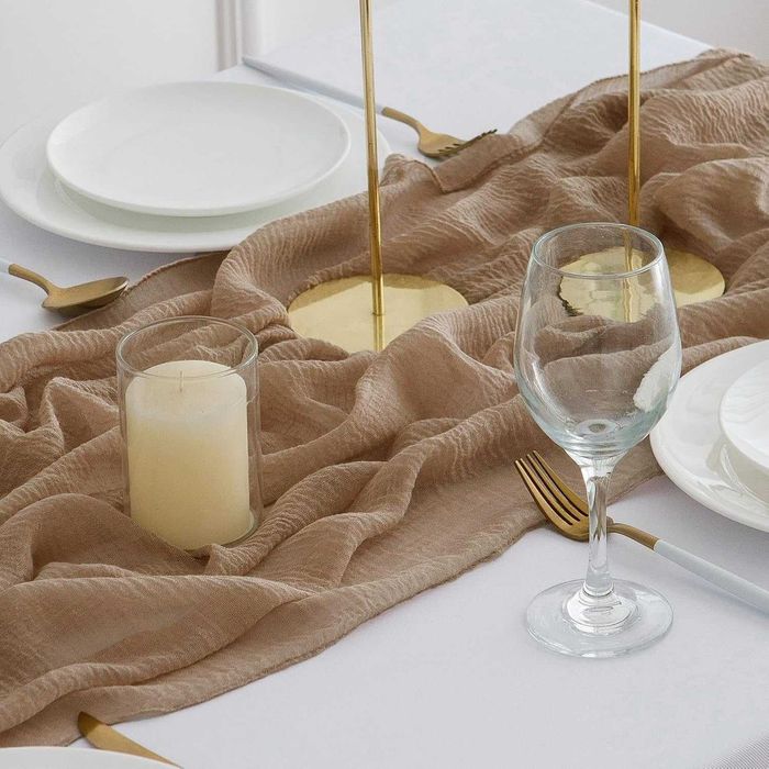 AOKSUNOVA bieżnik z gazy brązowy weselny tkanina dekoracyjna 3mx80cm