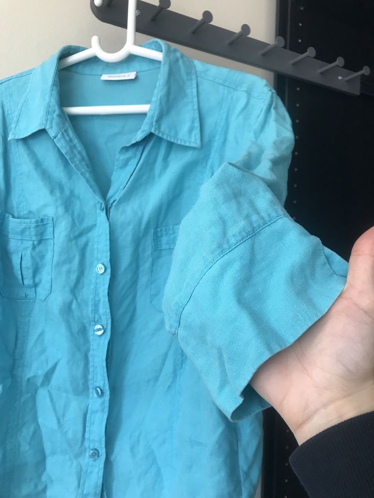 Camisa de linho azul turquesa
