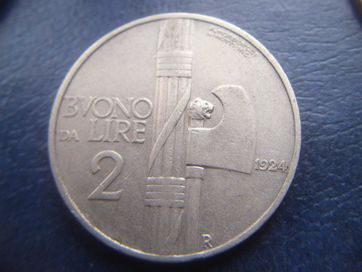 Stare monety 2 lir 1924 Włochy