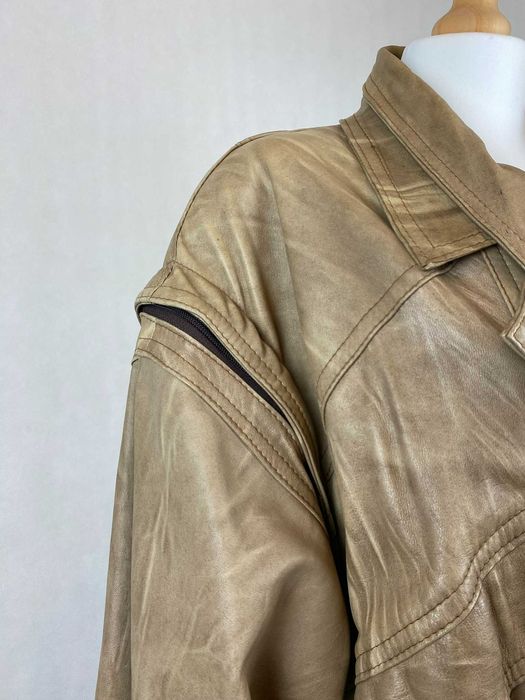 kurtka skórzana real leather boxy bomberka brązowa z odpinany rękaw