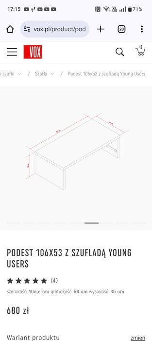 Meble VOX Podest 106x53 z szufladą Young Users