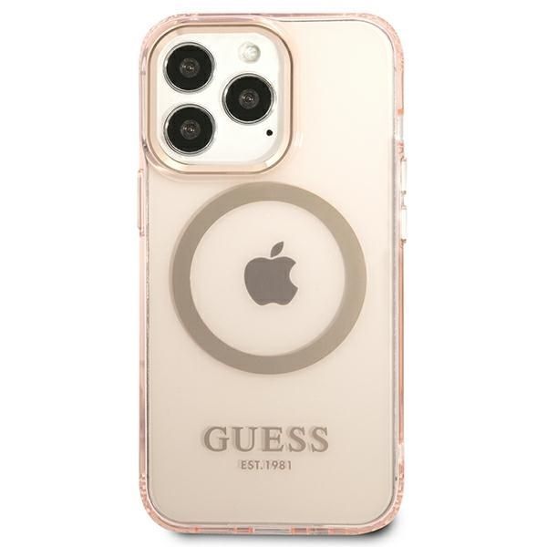 Guess Etui iPhone 13 Pro/13, Różowy Outline Translucent MagSafe