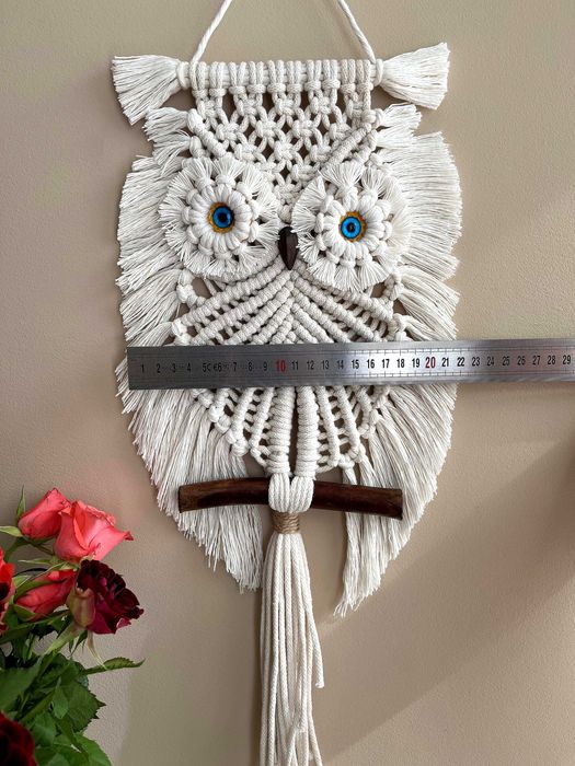 Makrama Biała Sówka - niebieski oczy