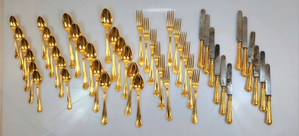 Sztućce pozłacane Acier Fondu Francja Paryż 19 wiek  #antyk #france