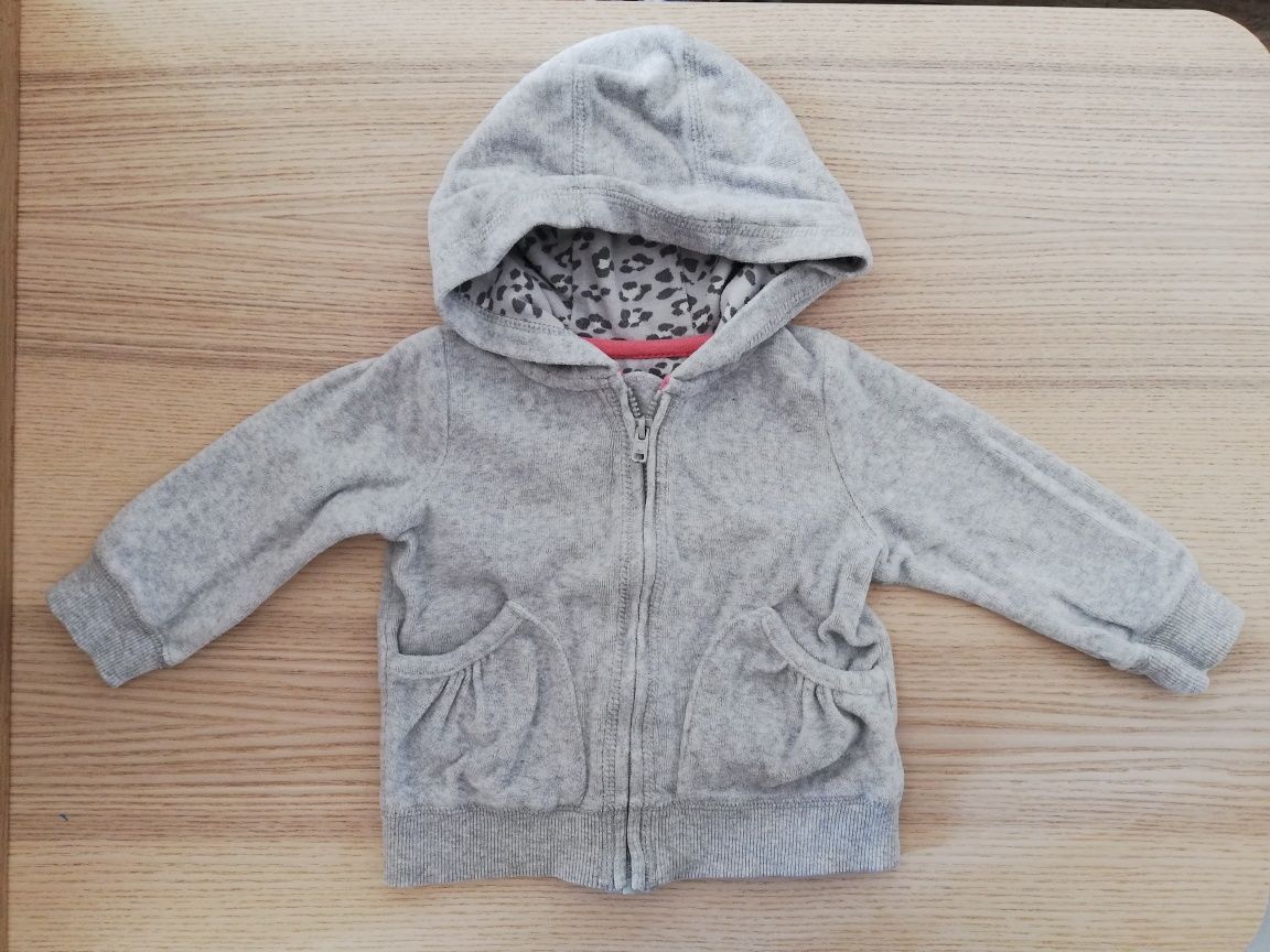 Bluza z kapturem dziewczęca welurowa szara srebrna nitka F&F 6m 9m 74