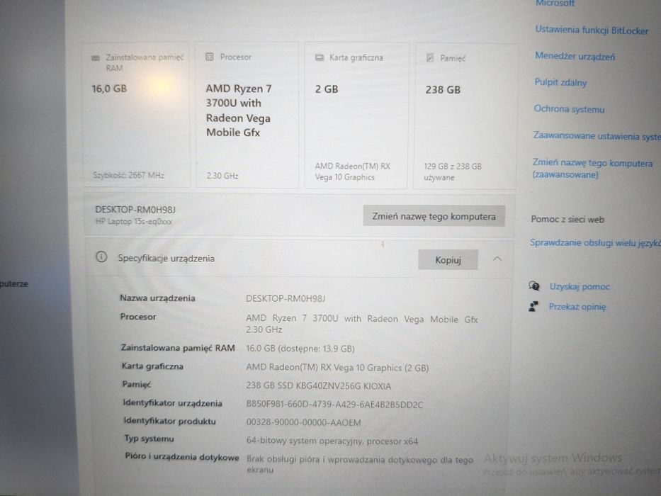 Laptop HP 15.6 cali faktura ubezpieczenie