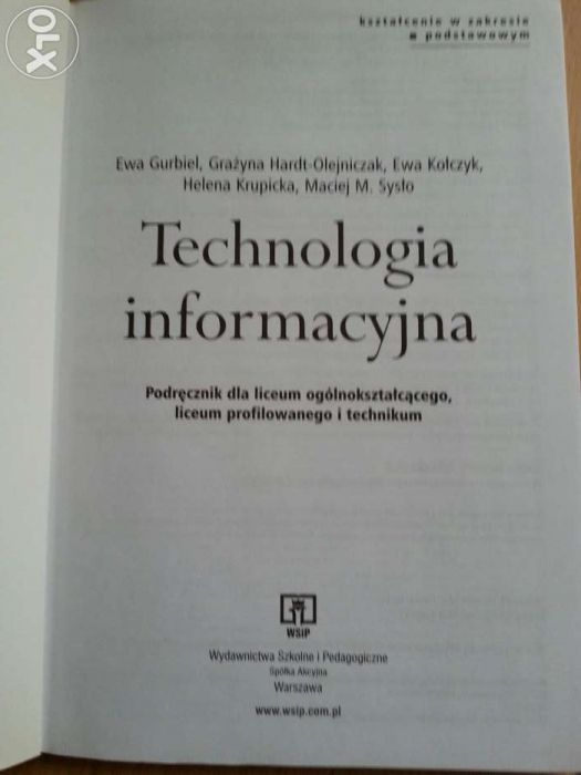 Technologia Informacyjna, podręcznik.
