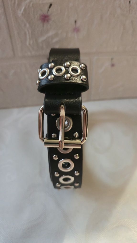 Damski Pasek srebrna klamra Metalowe oczka Punk retro