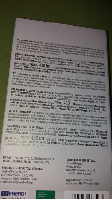 Lampa biurkowa Rgb Lethe z wbudowanym akumulatorem