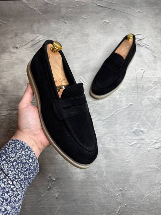 Лоферы Замшевые мужские чёрные LORO PIANA! Натуральная Замша! ХИТ!