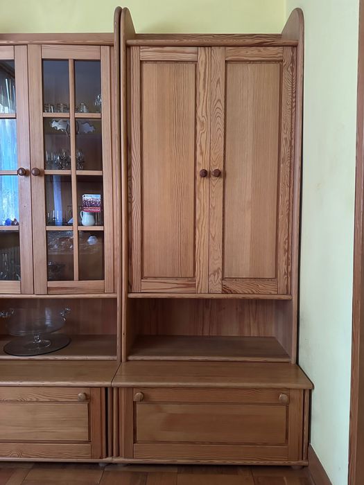 Meble sosnowe komplet witryny, barek, szafka