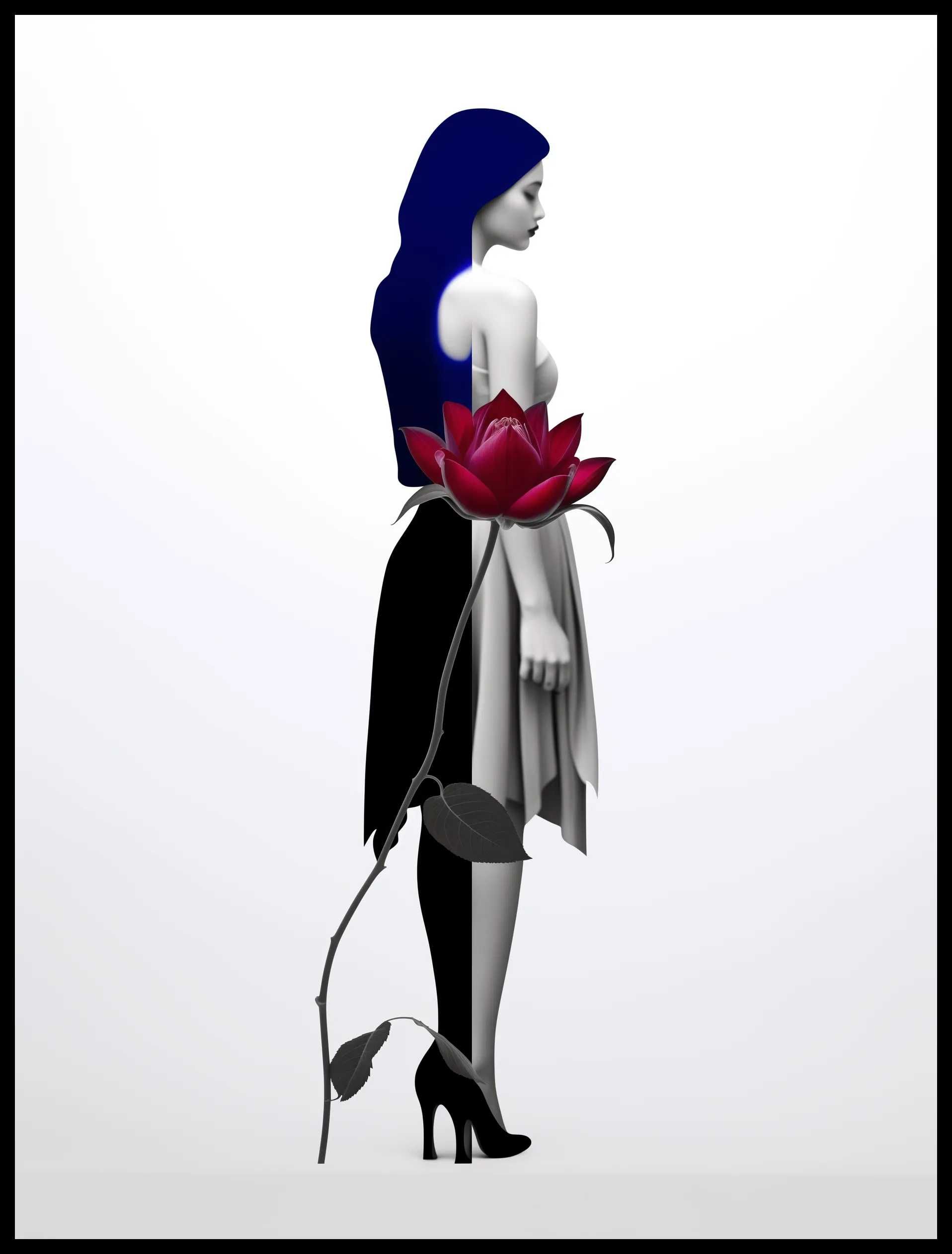 Plakat na Ścianę Obraz Kobieta Kwiat Miniamlizm 50x70 cm ElliveX