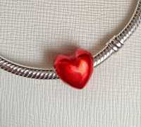 Charms serce czerwone srebrne emaliowane zawieszka beads