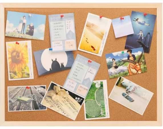 Пробкова дошка в дерев’яній рамці, настінна дошка для нотаток, фото