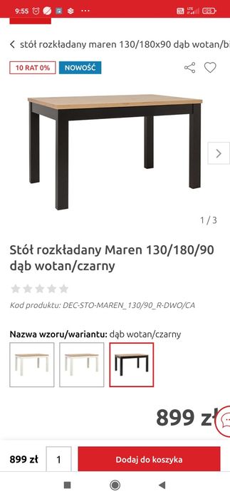 Stół rozkładany Maren 130/180x90 dąb wotan/czarny