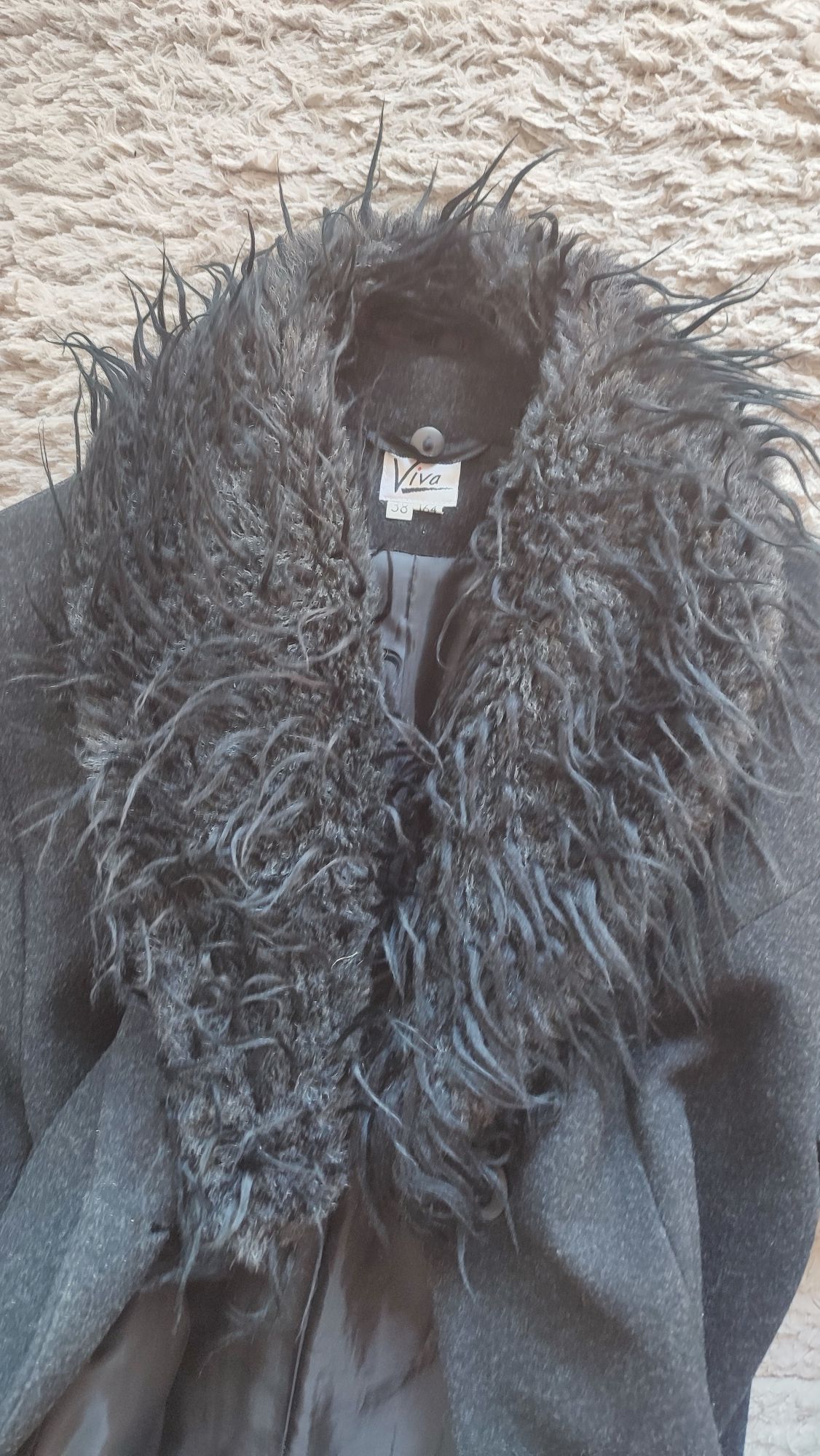 Płaszcz damski jesienny,zimowy długi czarny,welniany roz.38,164