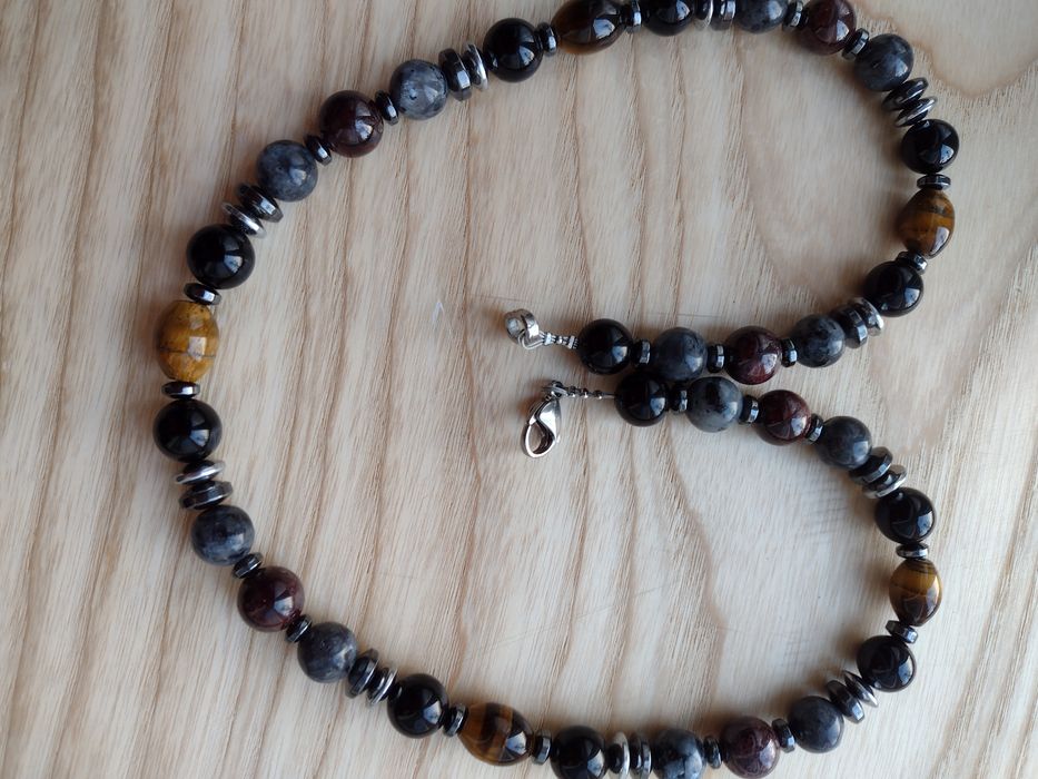 naszyjnik męski 56cm labradoryt tygrysie oko onyks granat