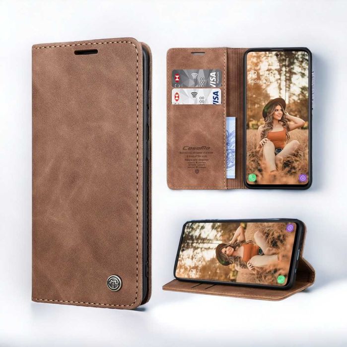 Etui zamykane z kieszonką Redmi Note 8 Pro - brąz CaseMe Ekskluzywne