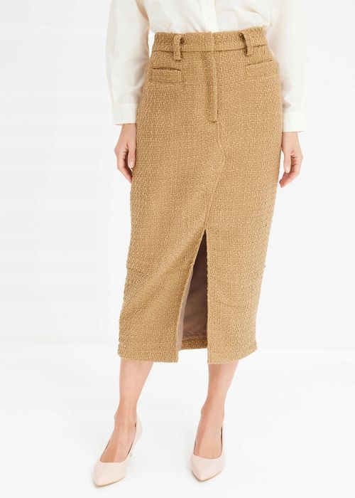 B.P.C spódnica ołówkowa brązowa boucle midi 54.