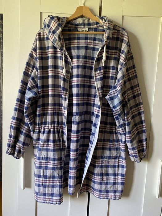 Bawełniana lekka kurtka jak bluza parka oversize  w kratę