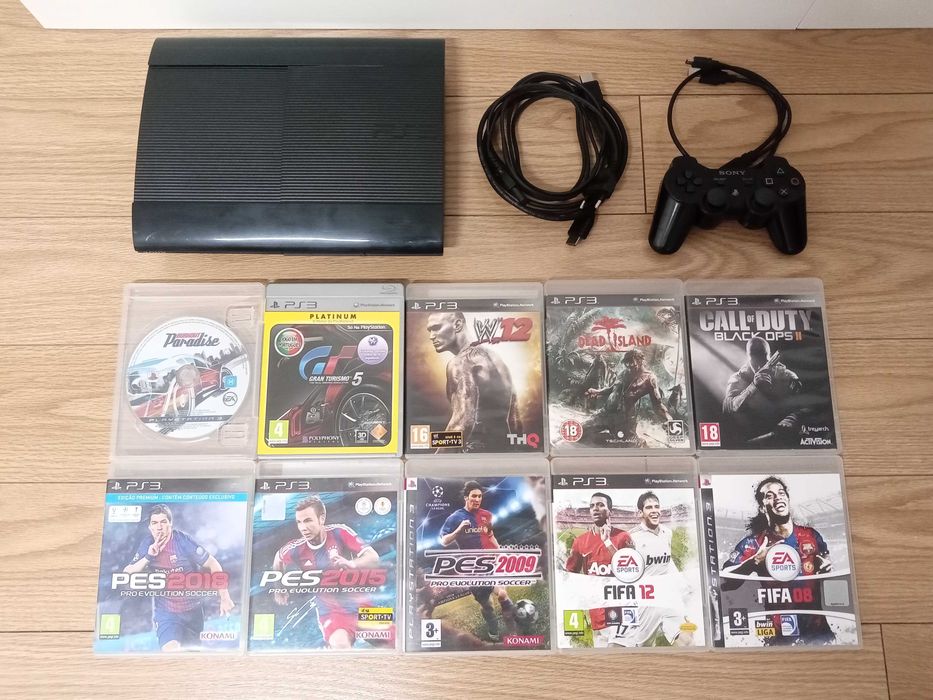 PS3 super slim PlayStation 3, comando Sony, 10 jogos