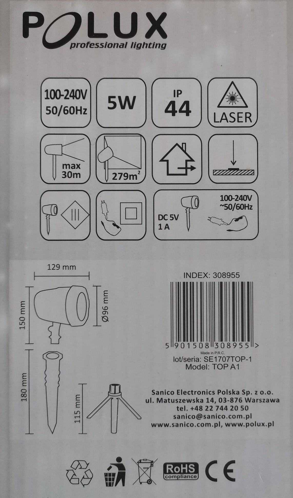 Świąteczny projektor laserowy na 9 trybów pracy lasera - POLUX TOP A1