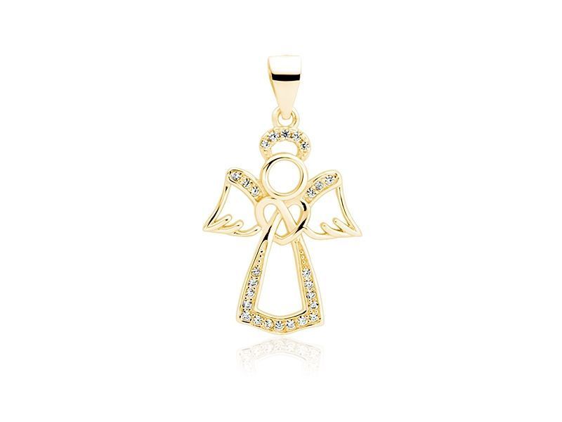 Pozłacany Wisiorek Aniołek Angel Cyrkonie Srebro Z1598C_G