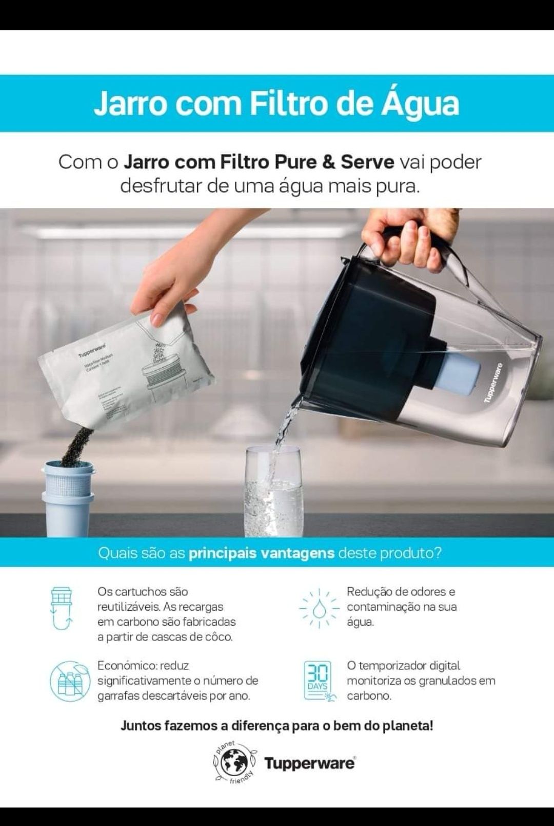 Jarro de filtrar água Tupperware + recarga