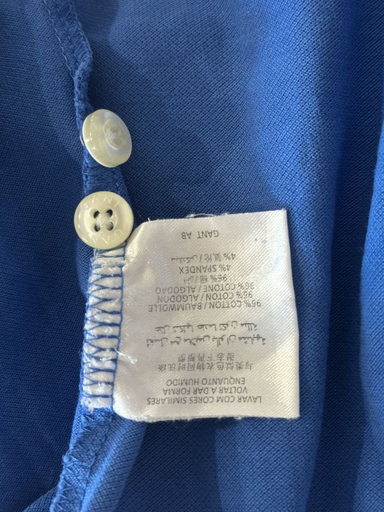 Koszulka Polo Gant XXL niebieska męska Plus Size żółte wstawki modna
