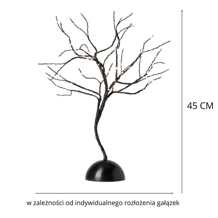 DRZEWKO LED Dekoracyjne Czarne 45 cm Do Domu, Salonu, Pokoju 100 LED