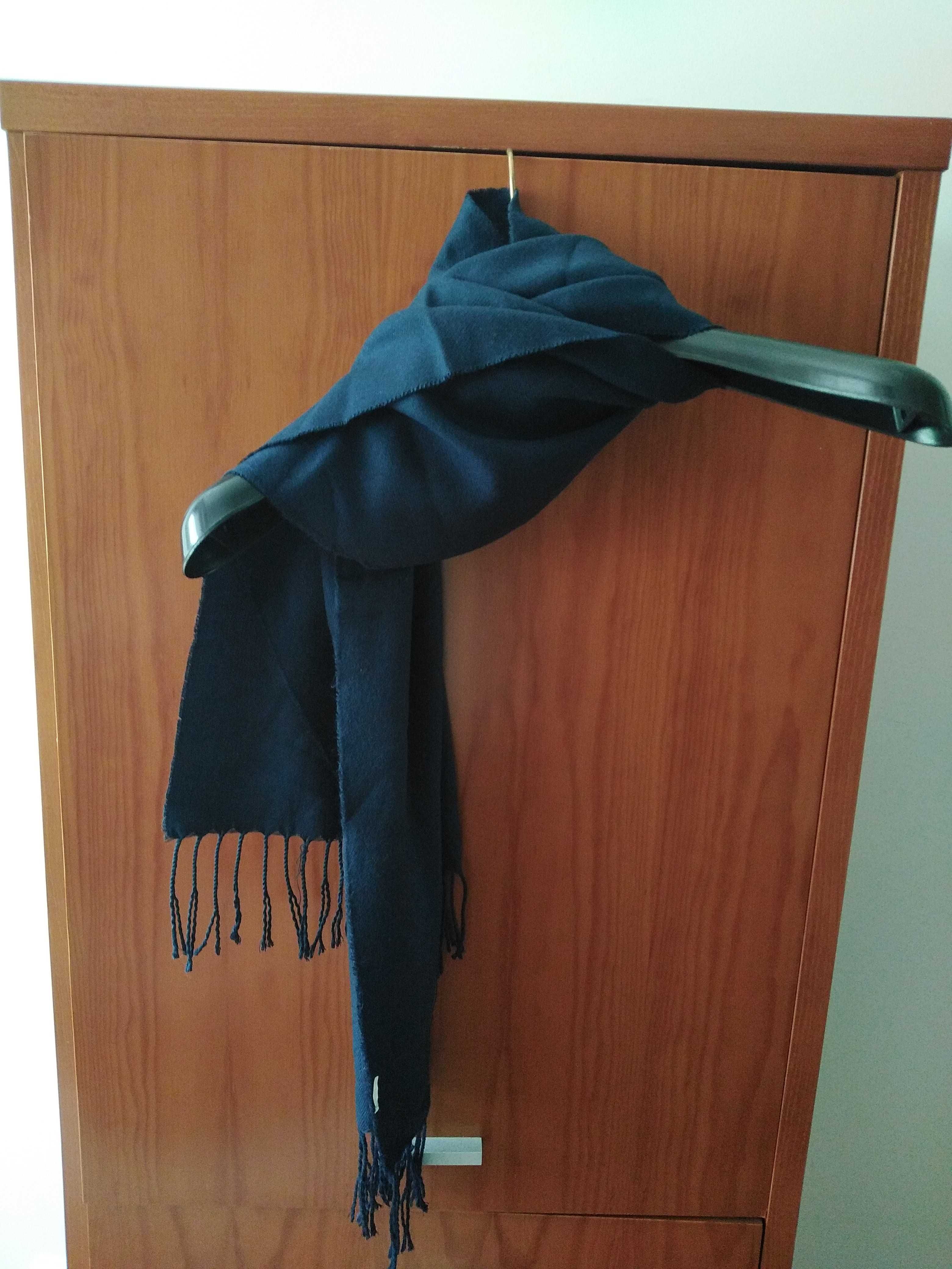 Cachecol lã azul escuro
