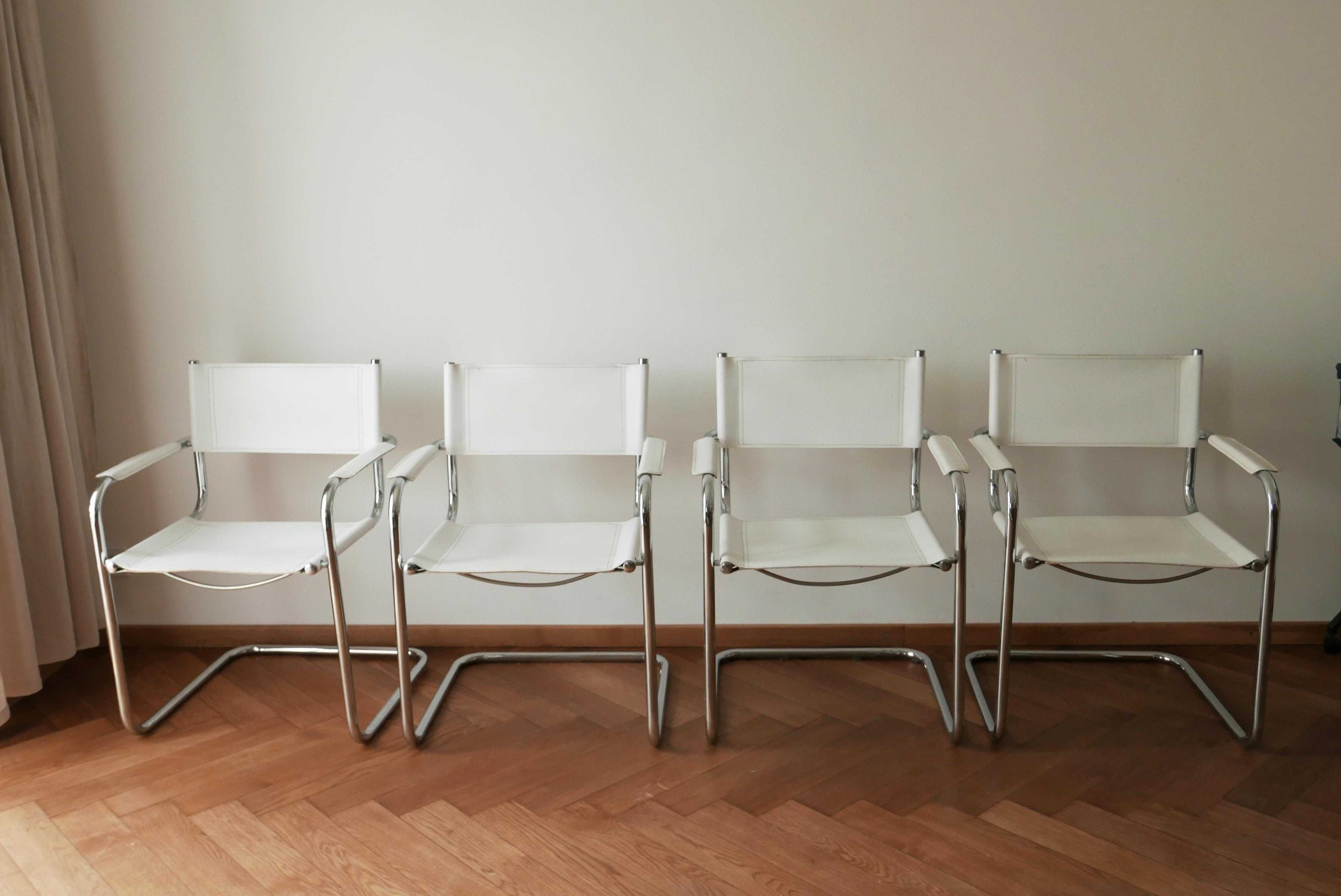 4 krzesła, Bauhaus, skóra naturalna, chrom., modern