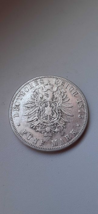 Moneta 5 marek z 1875 B roku srebro 900/1000