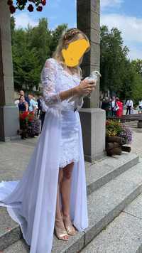 Krótka suknia ślubna z koronki