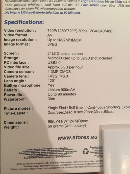 Action Cam Storex CSD122