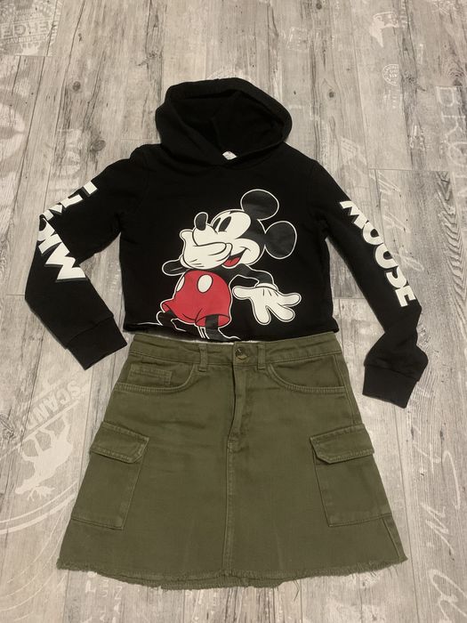 Spódniczka bojówka Zara, bluza Mickey H&M, 152 cm