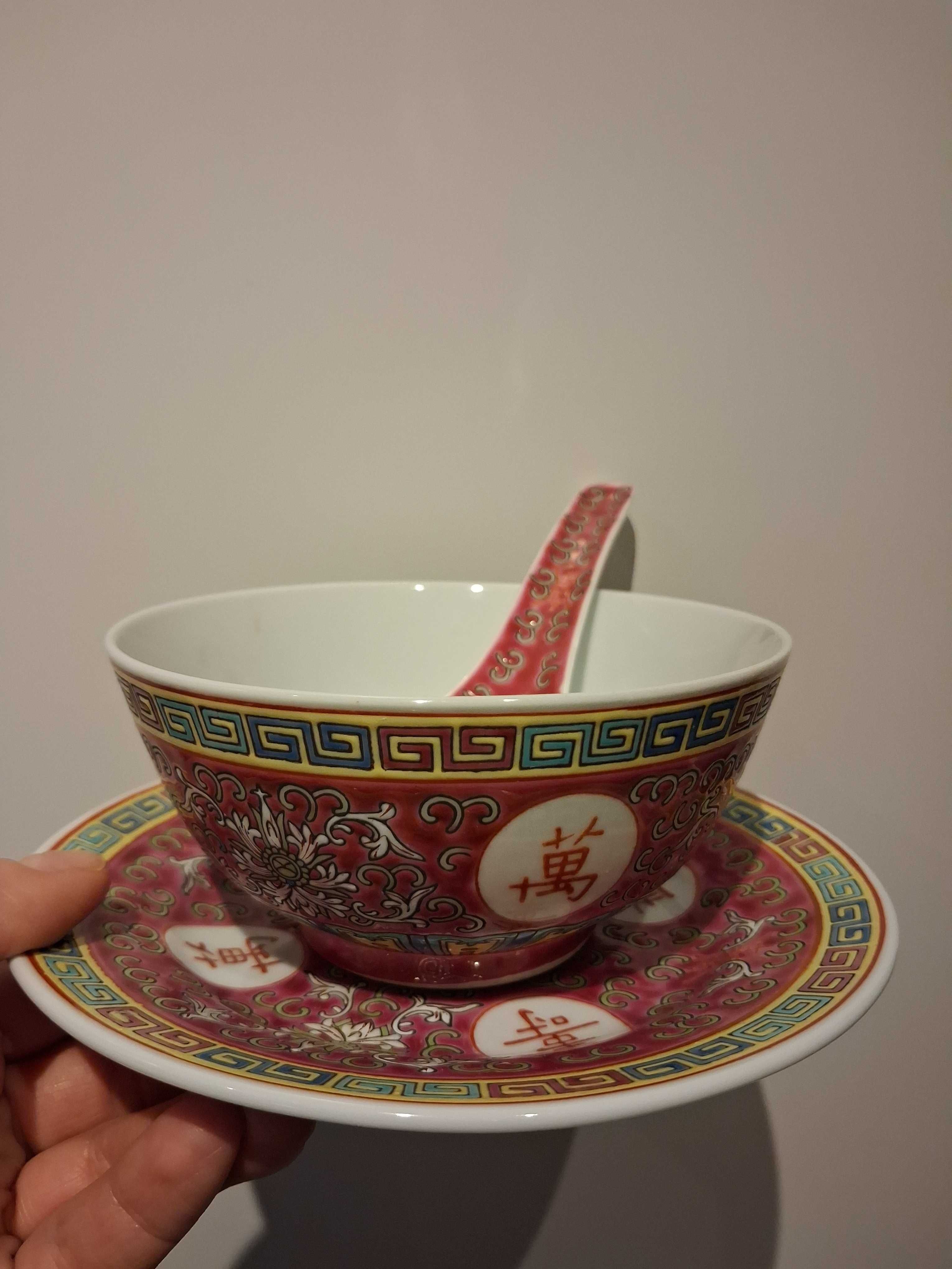 Miseczka z podstawkiem oraz łyżką chińska porcelana